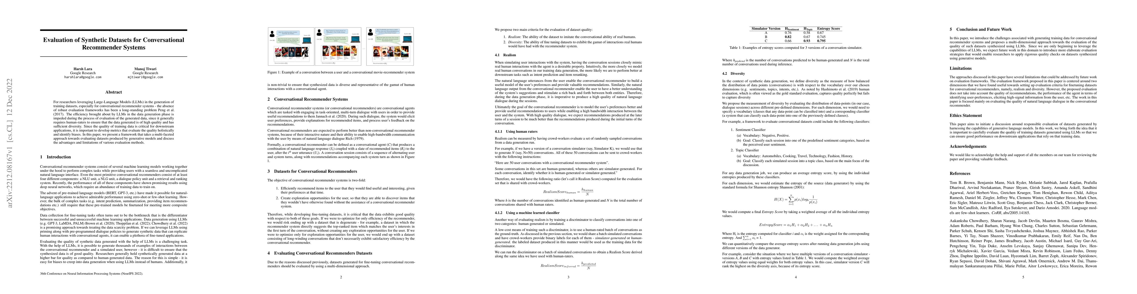 Thumbnail for Evaluation of Synthetic Datasets for Conversational Recommender Systems