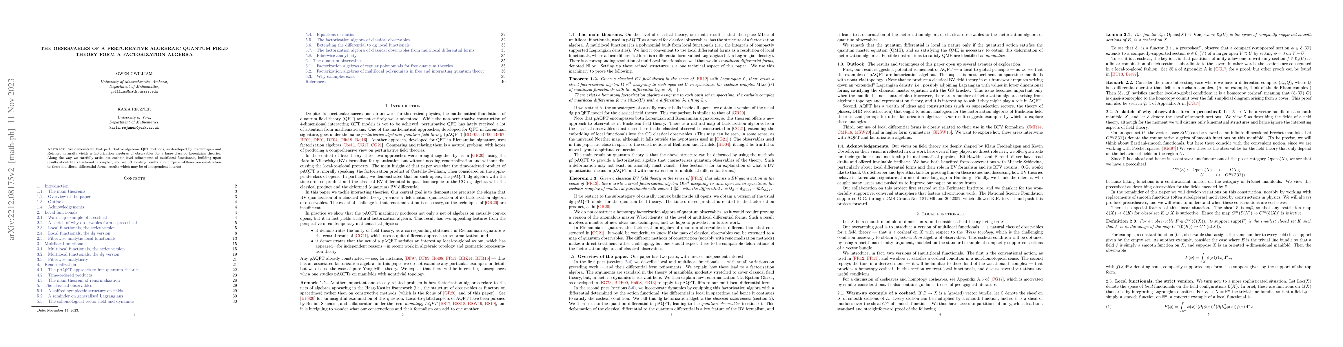 Thumbnail for The observables of a perturbative algebraic quantum field theory form a
  factorization algebra
