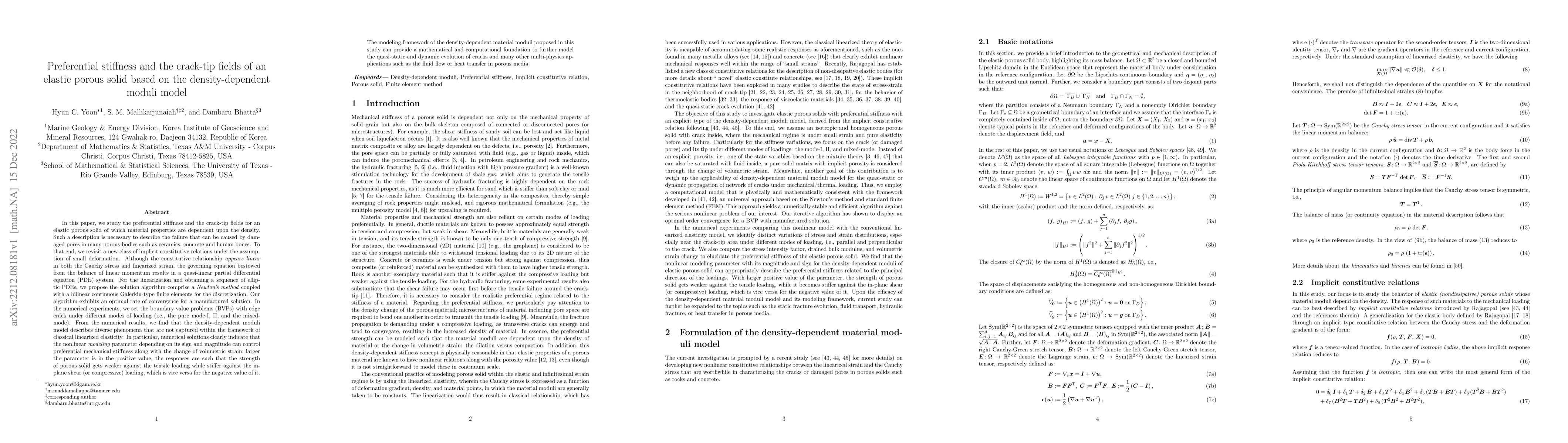 Thumbnail for Preferential stiffness and the crack-tip fields of an elastic porous
  solid based on the density-dependent moduli model