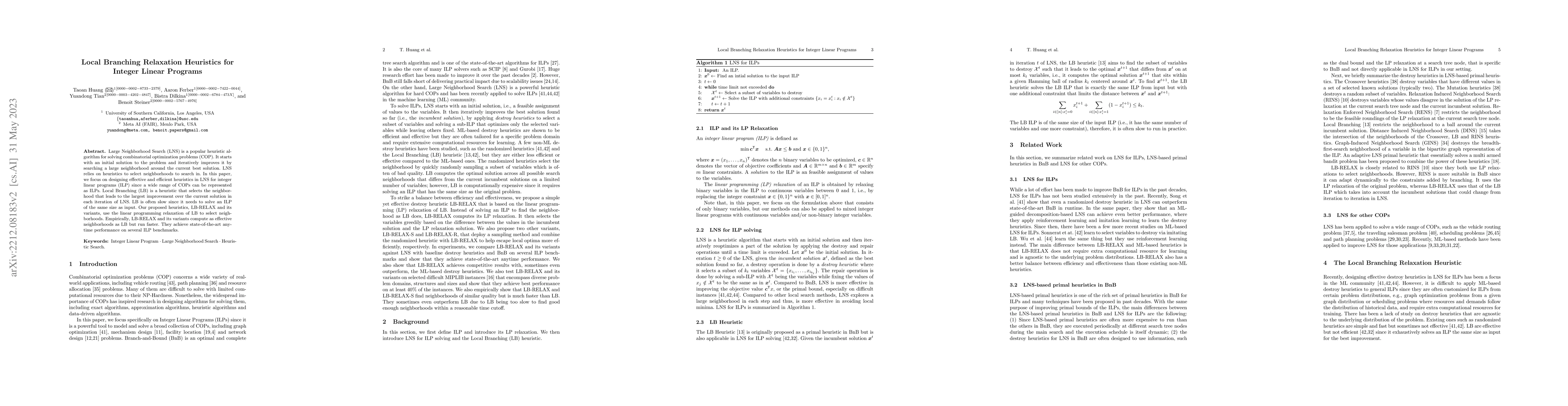 Thumbnail for Local Branching Relaxation Heuristics for Integer Linear Programs