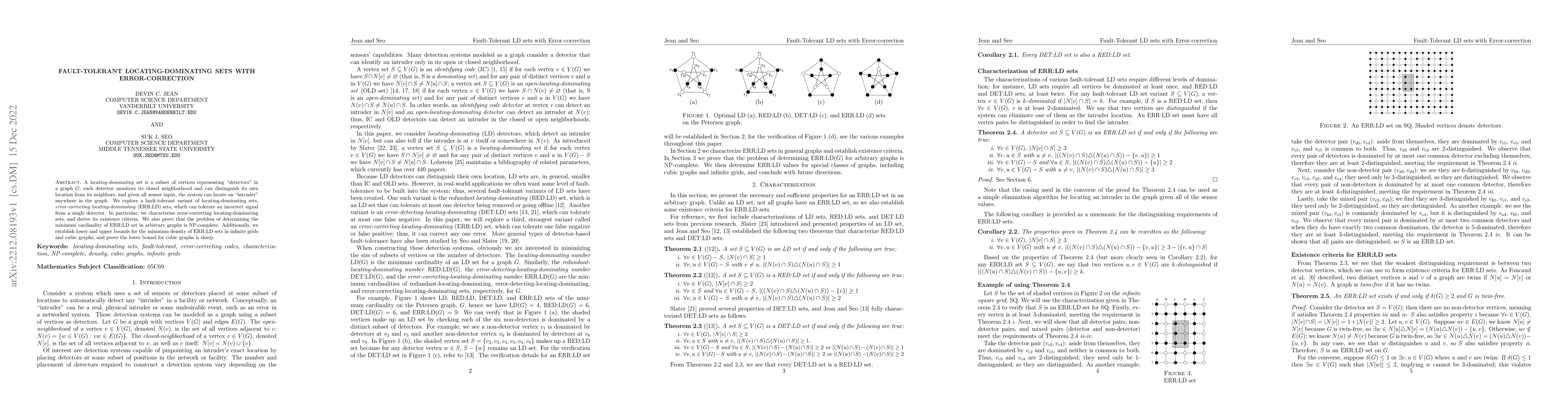 Thumbnail for Fault-Tolerant Locating-Dominating sets with Error-correction