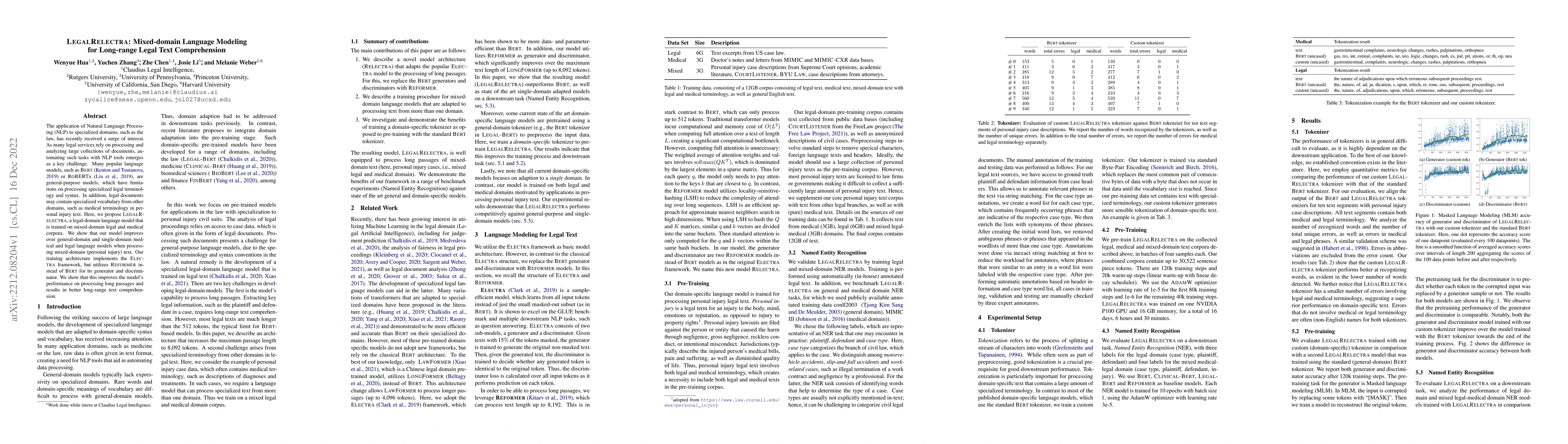 Thumbnail for LegalRelectra: Mixed-domain Language Modeling for Long-range Legal Text
  Comprehension