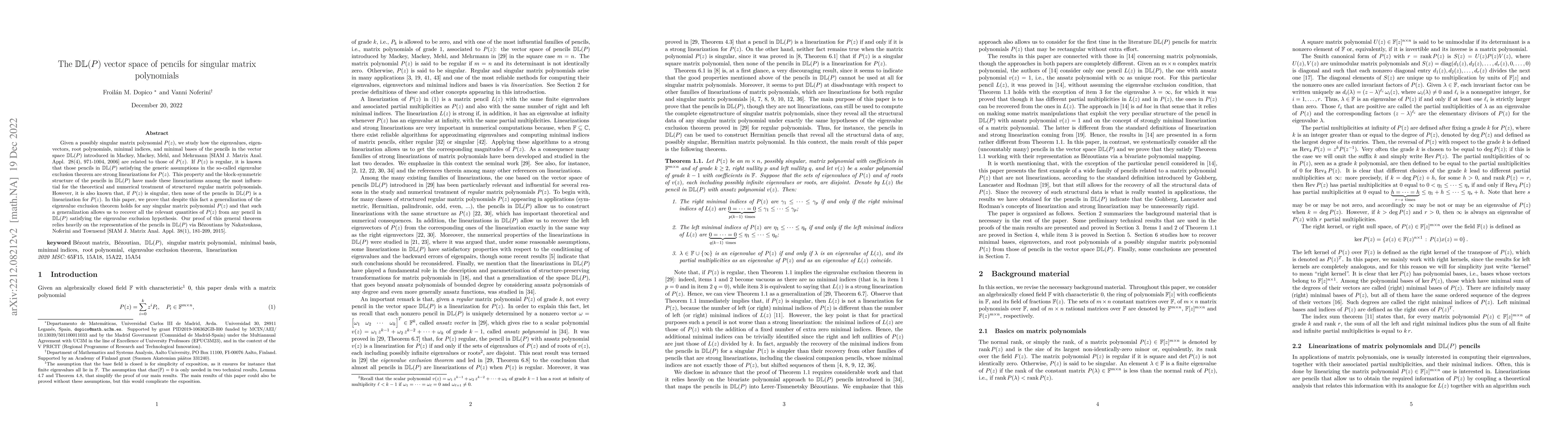 Thumbnail for The $\mathbb{DL}(P)$ vector space of pencils for singular matrix
  polynomials