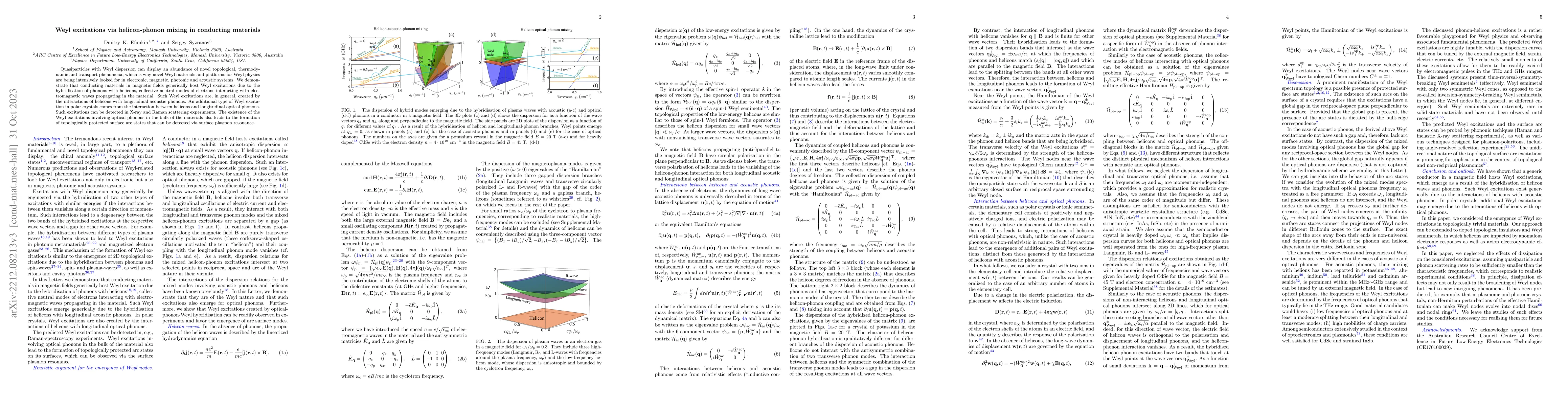 Thumbnail for Weyl excitations via helicon-phonon mixing in conducting materials