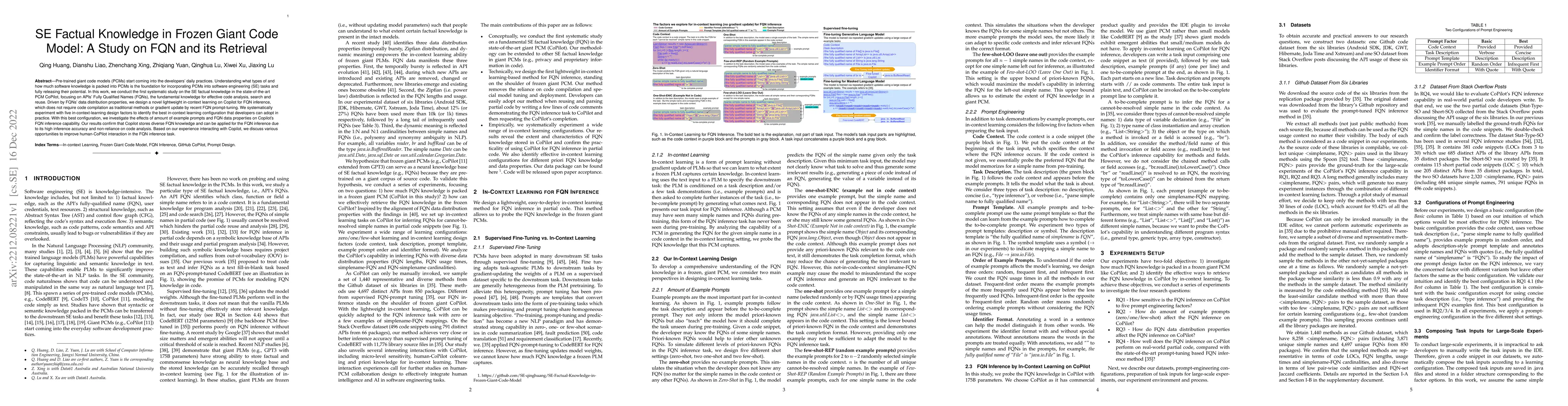 Thumbnail for SE Factual Knowledge in Frozen Giant Code Model: A Study on FQN and its
  Retrieval