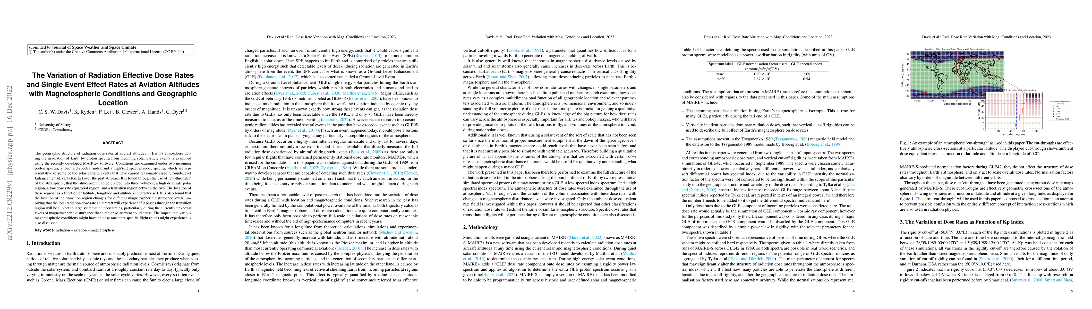Thumbnail for The Variation of Radiation Effective Dose Rates and Single Event Effect
  Rates at Aviation Altitudes with Magnetospheric Conditions and Geographic
  Location