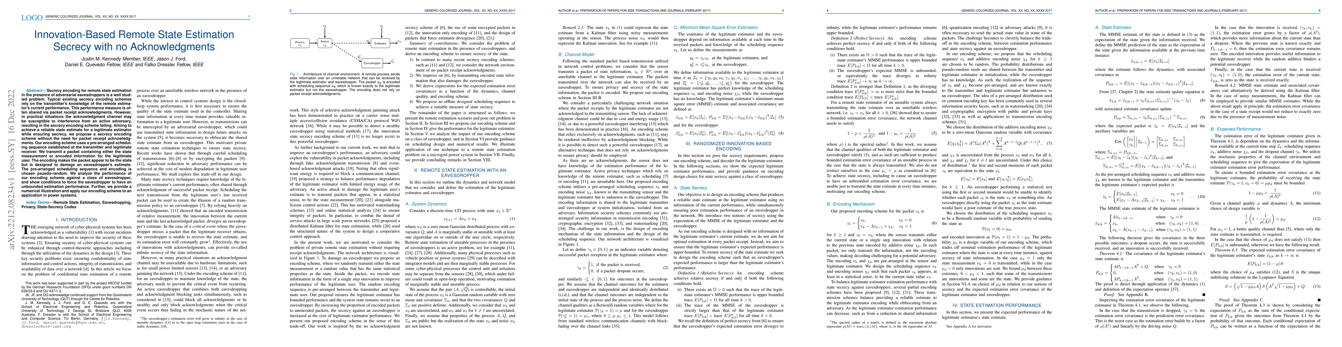 Thumbnail for Innovation-Based Remote State Estimation Secrecy with no Acknowledgments
