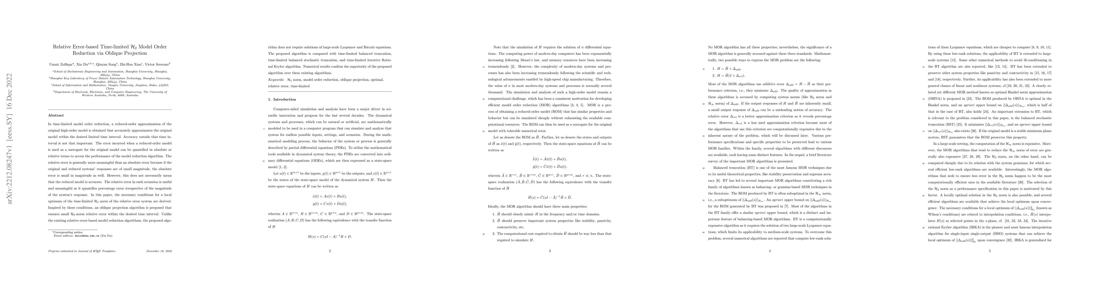 Thumbnail for Relative Error-based Time-limited H2 Model Order Reduction via Oblique
  Projection