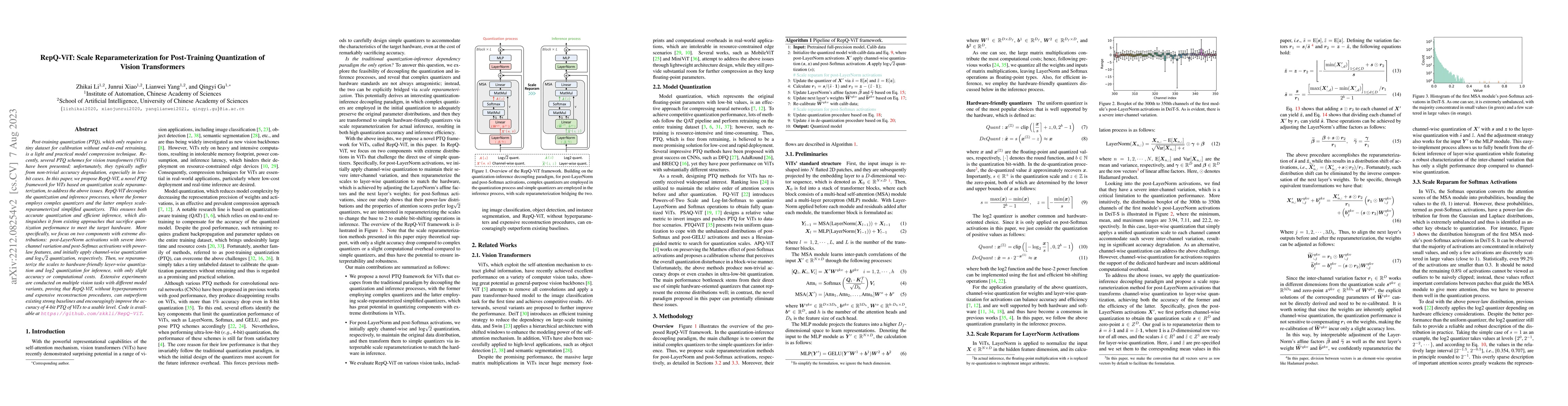 Thumbnail for RepQ-ViT: Scale Reparameterization for Post-Training Quantization of
  Vision Transformers