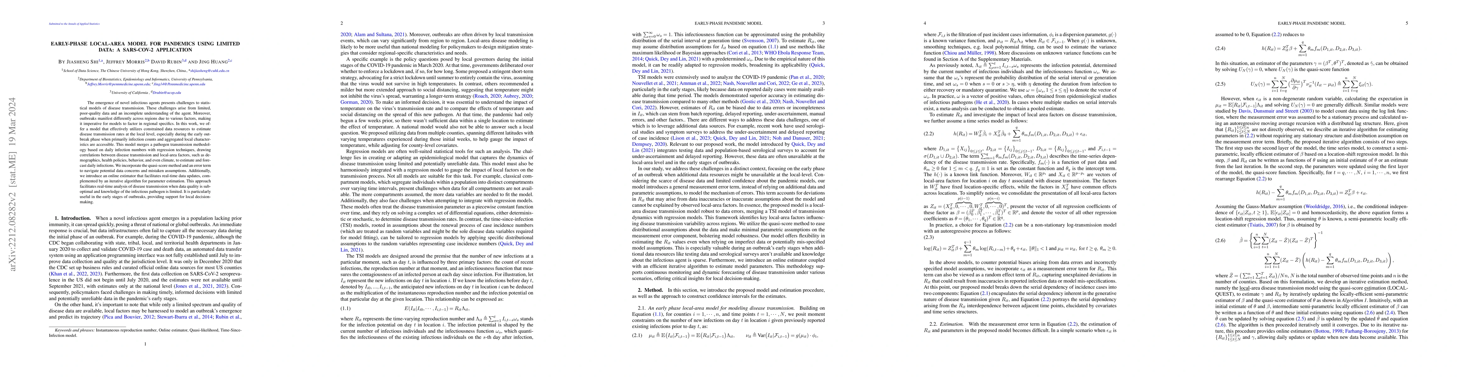 Thumbnail for Early-Phase Local-Area Model for Pandemics Using Limited Data: A
  SARS-CoV-2 Application