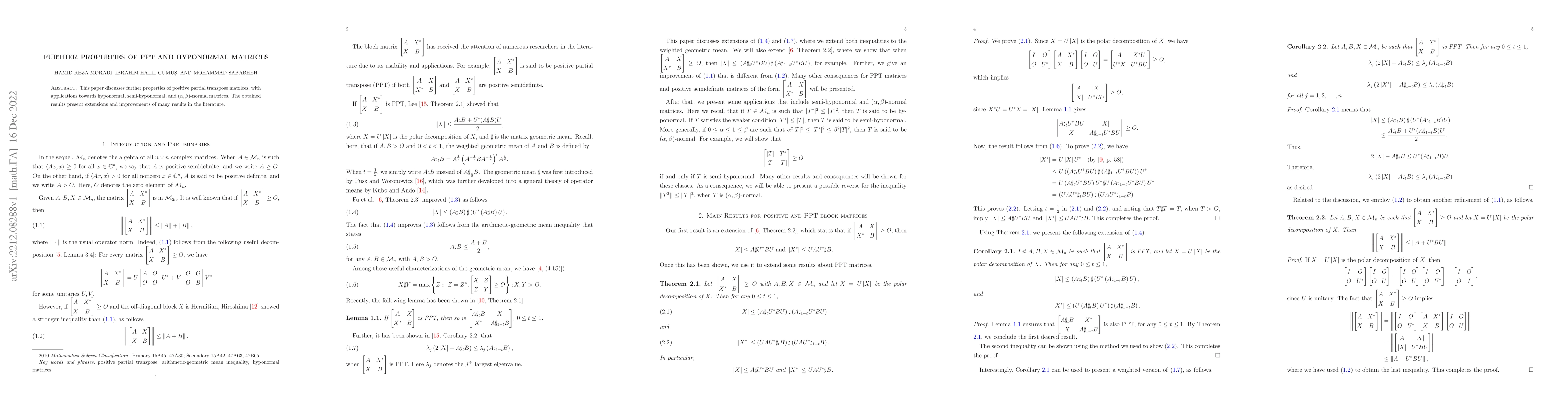 Thumbnail for Further Properties of PPT and Hyponormal Matrices