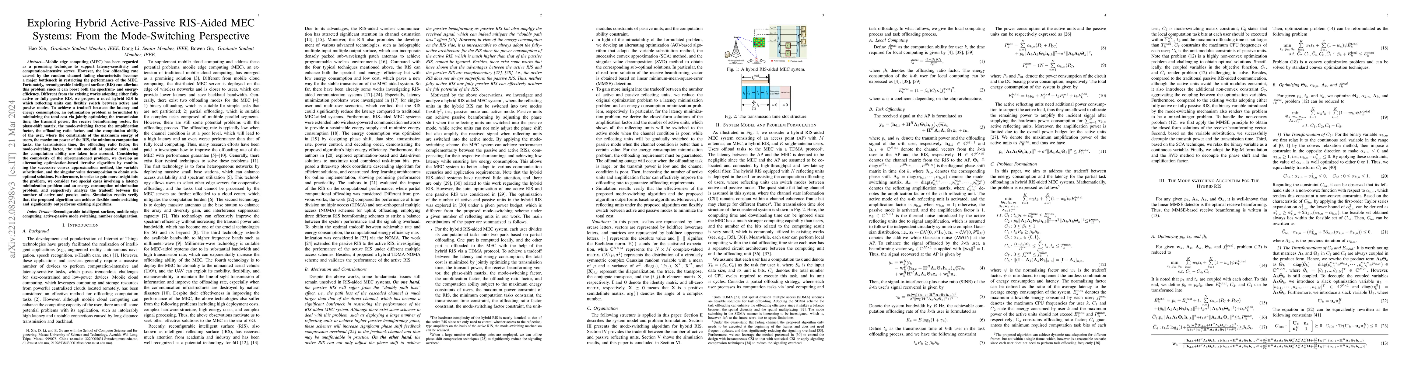 Thumbnail for Exploring Hybrid Active-Passive RIS-Aided MEC Systems: From the
  Mode-Switching Perspective