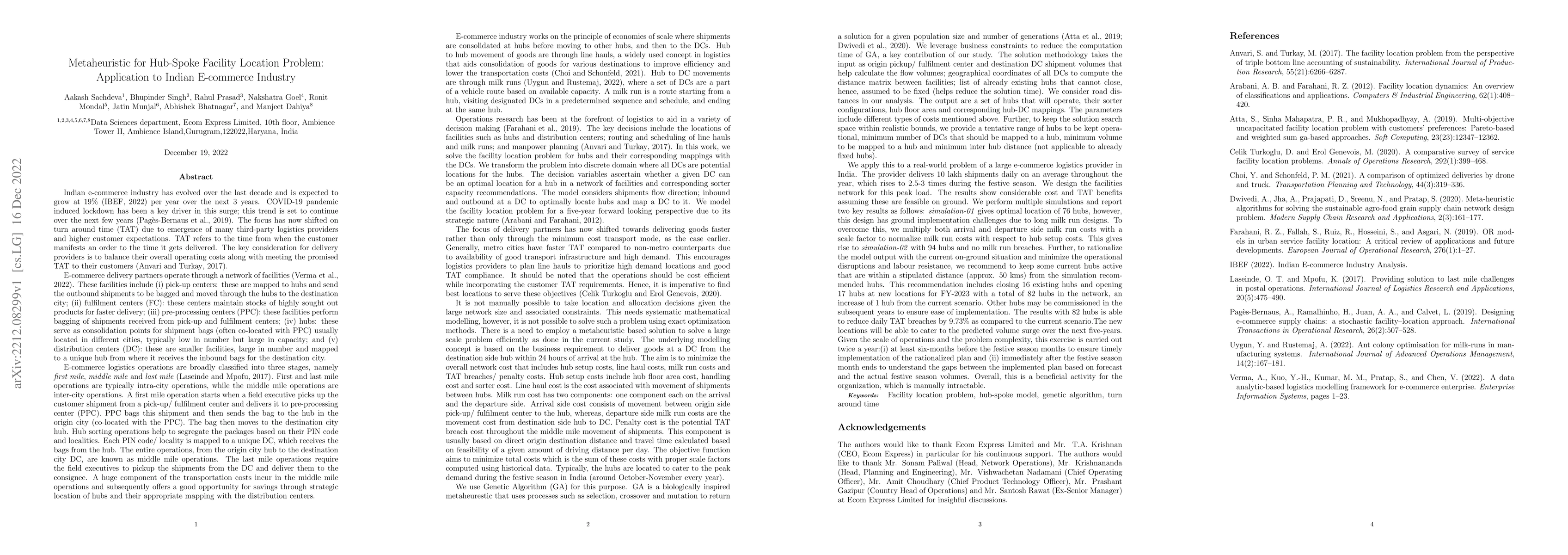 Thumbnail for Metaheuristic for Hub-Spoke Facility Location Problem: Application to
  Indian E-commerce Industry