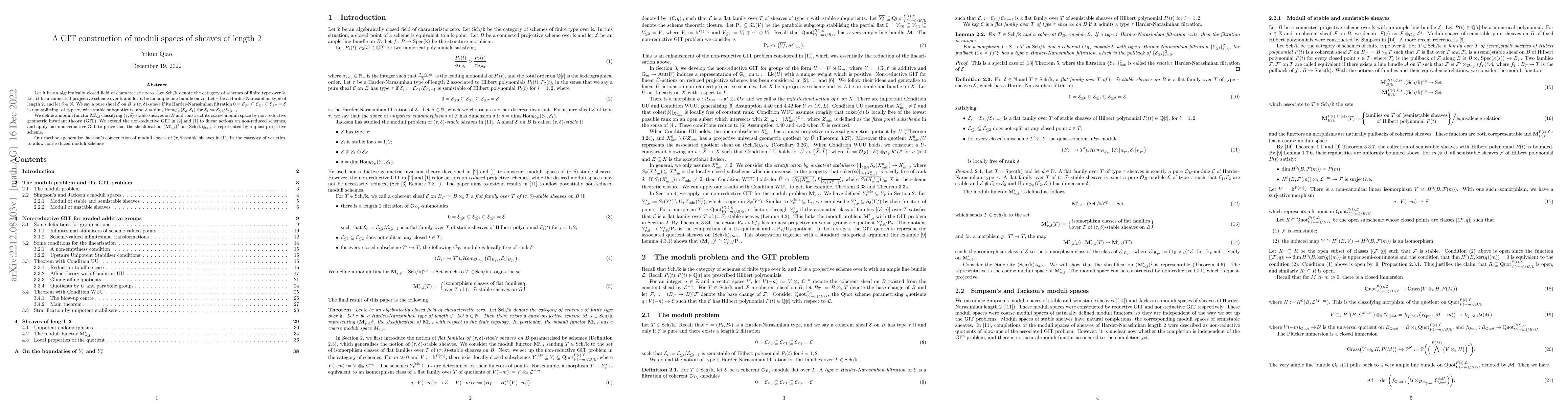 Thumbnail for A GIT construction of moduli spaces of sheaves of length 2