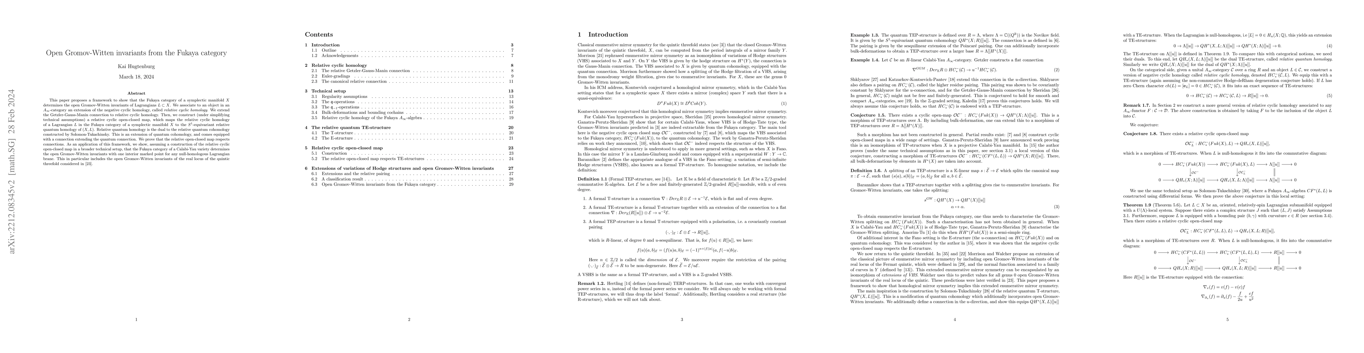 Thumbnail for Open Gromov-Witten invariants from the Fukaya category