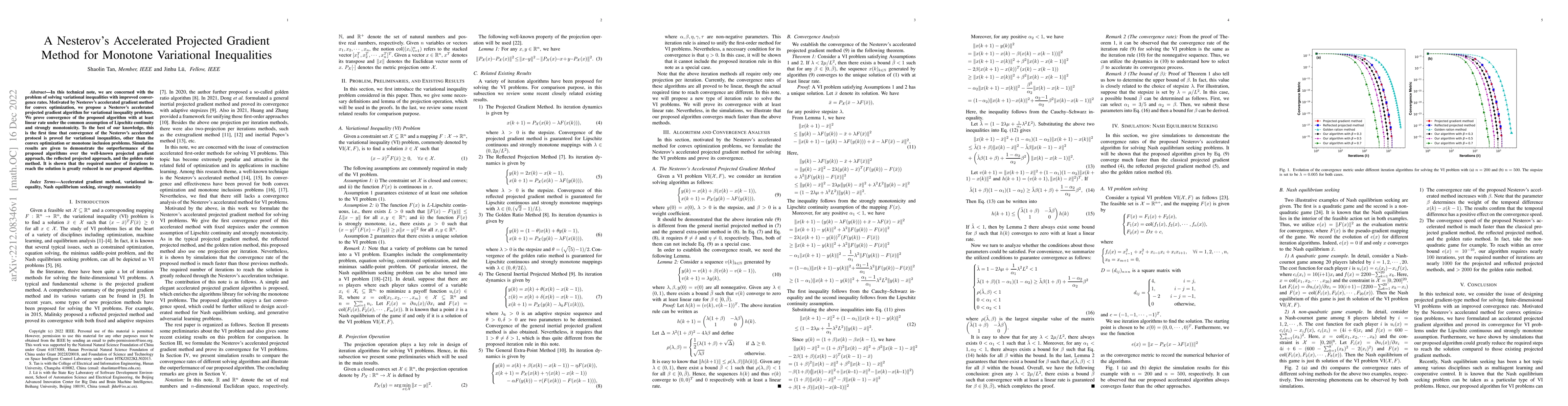 Thumbnail for A Nesterov's Accelerated Projected Gradient Method for Monotone
  Variational Inequalities