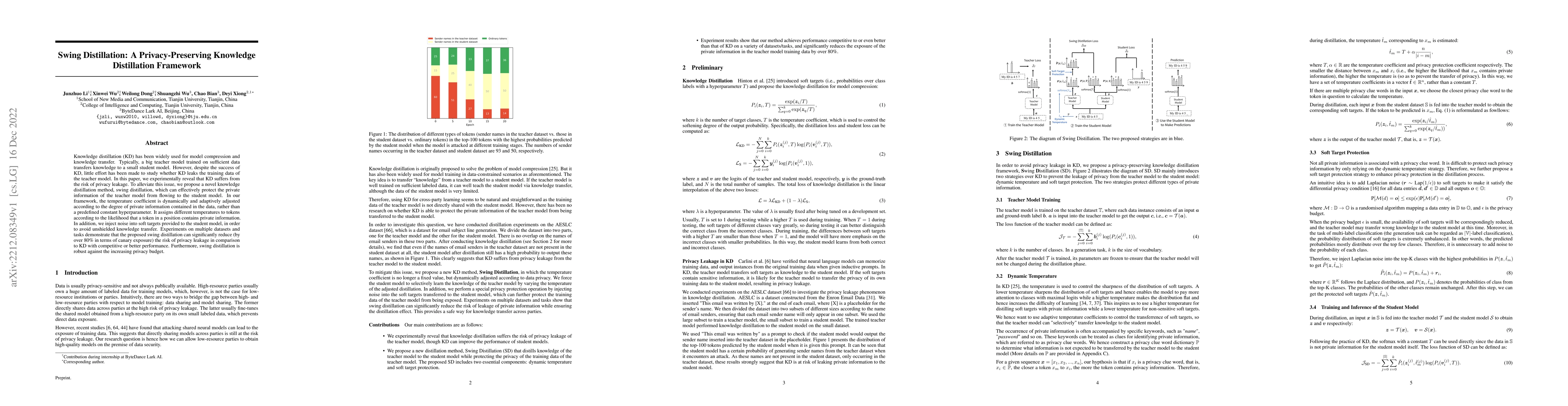 Thumbnail for Swing Distillation: A Privacy-Preserving Knowledge Distillation
  Framework