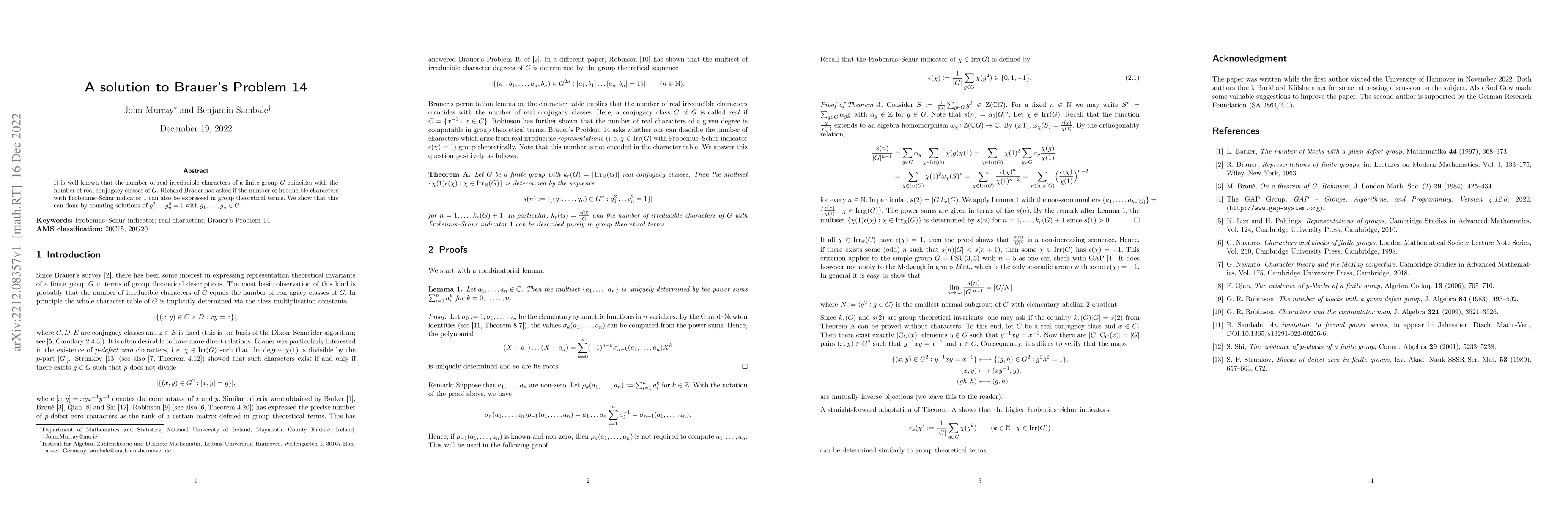 Thumbnail for A solution to Brauer's Problem 14