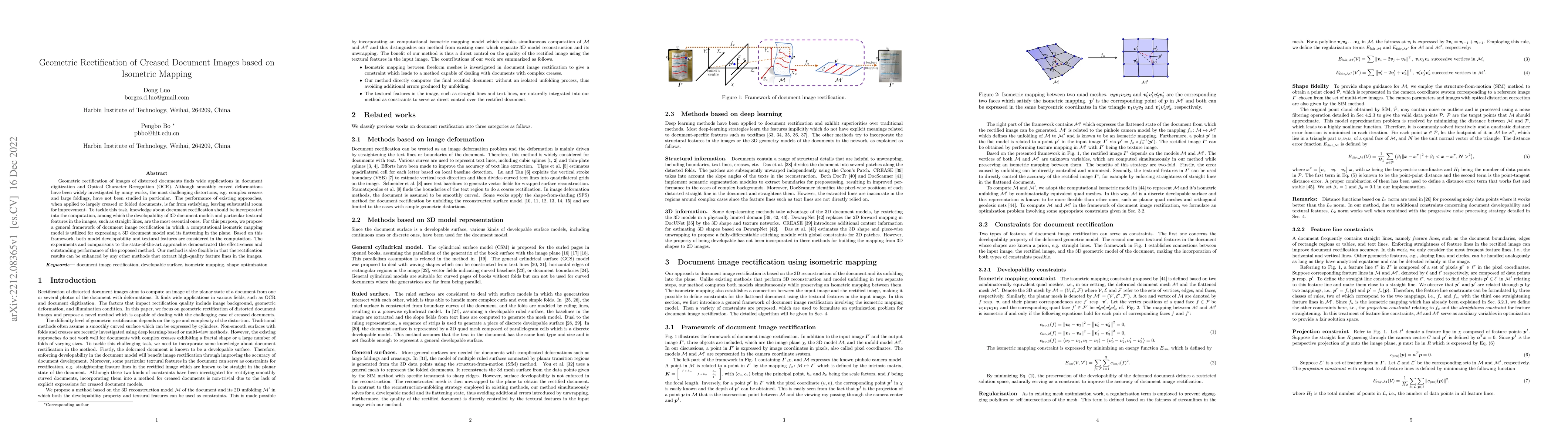 Thumbnail for Geometric Rectification of Creased Document Images based on Isometric
  Mapping