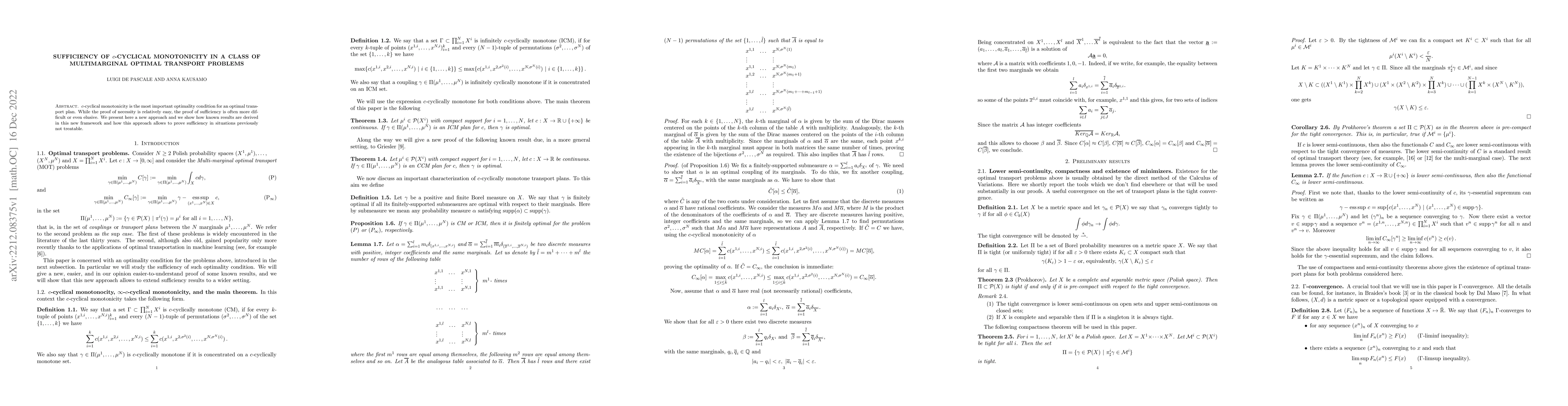 Thumbnail for Sufficiency of $c$-cyclical monotonicity in a class of multimarginal
  optimal transport problems