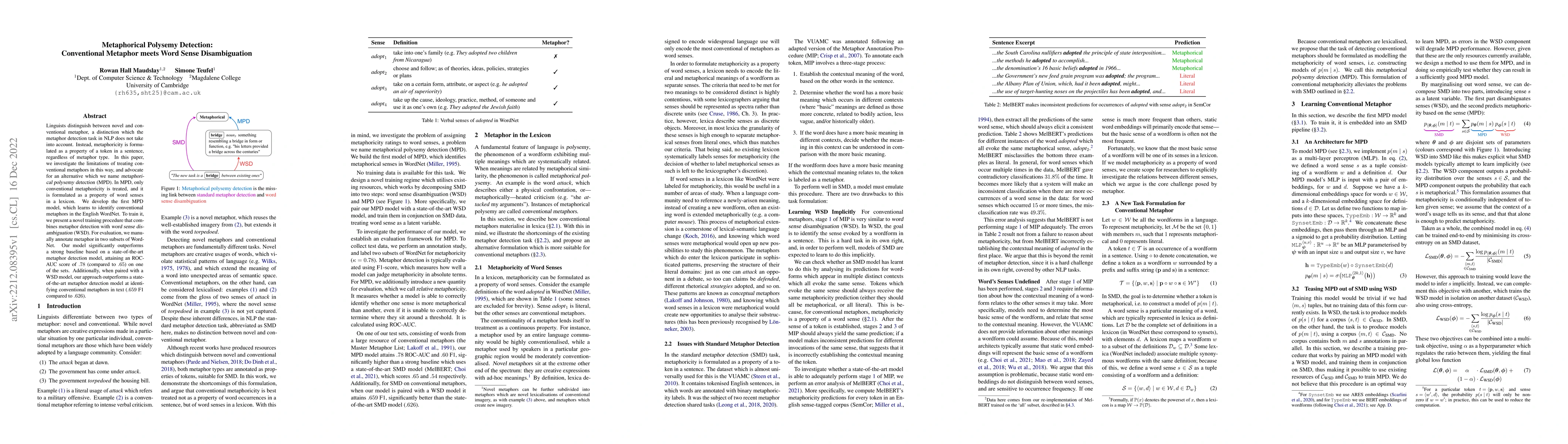 Thumbnail for Metaphorical Polysemy Detection: Conventional Metaphor meets Word Sense
  Disambiguation