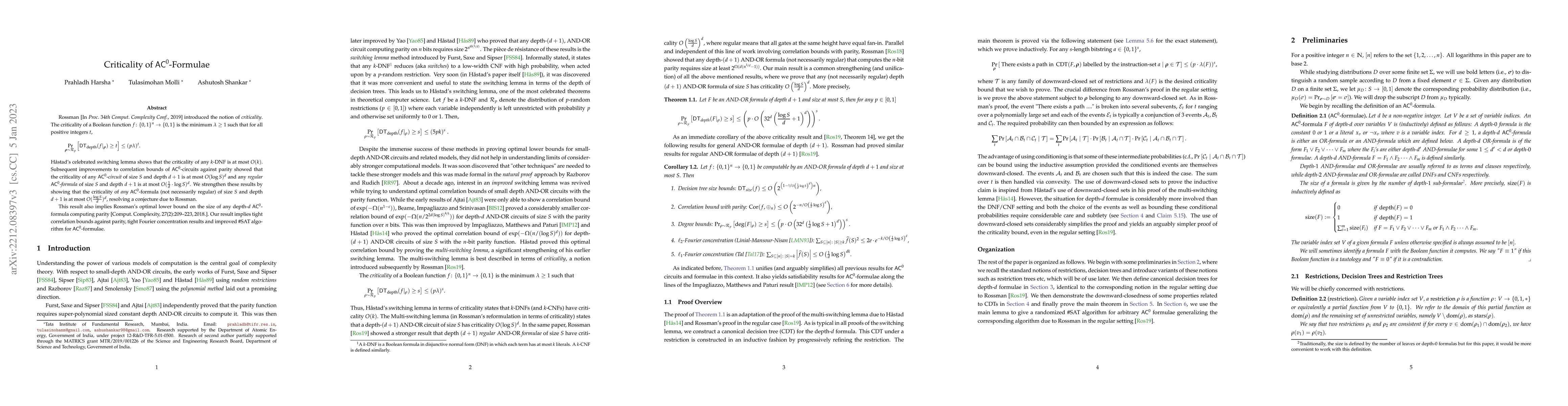 Thumbnail for Criticality of $\text{AC}^0$ formulae