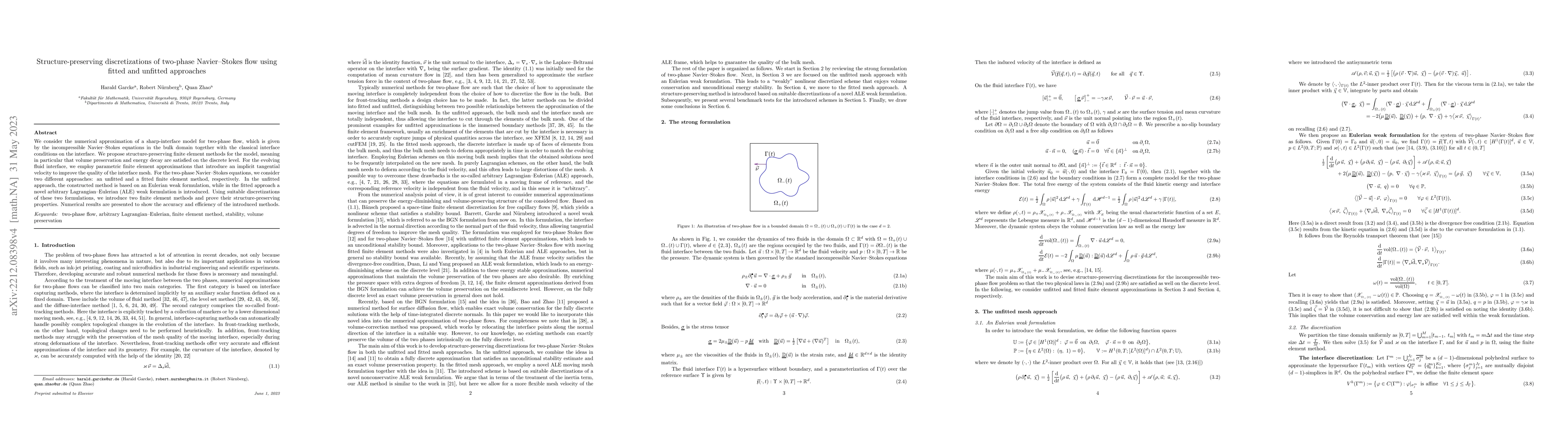 Thumbnail for Structure-preserving discretizations of two-phase Navier-Stokes flow
  using fitted and unfitted approaches