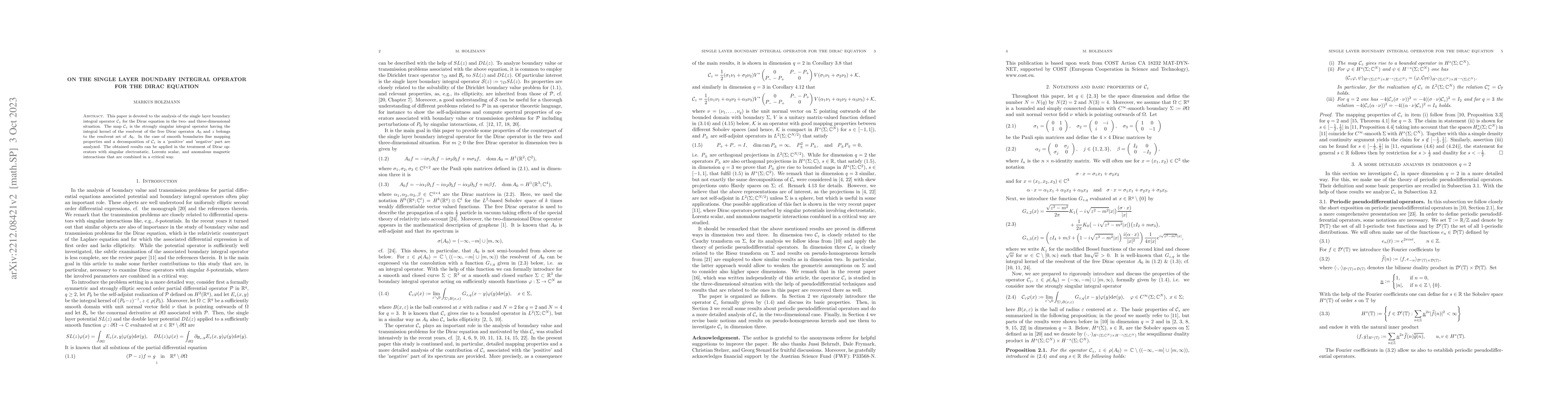 Thumbnail for On the single layer boundary integral operator for the Dirac equation