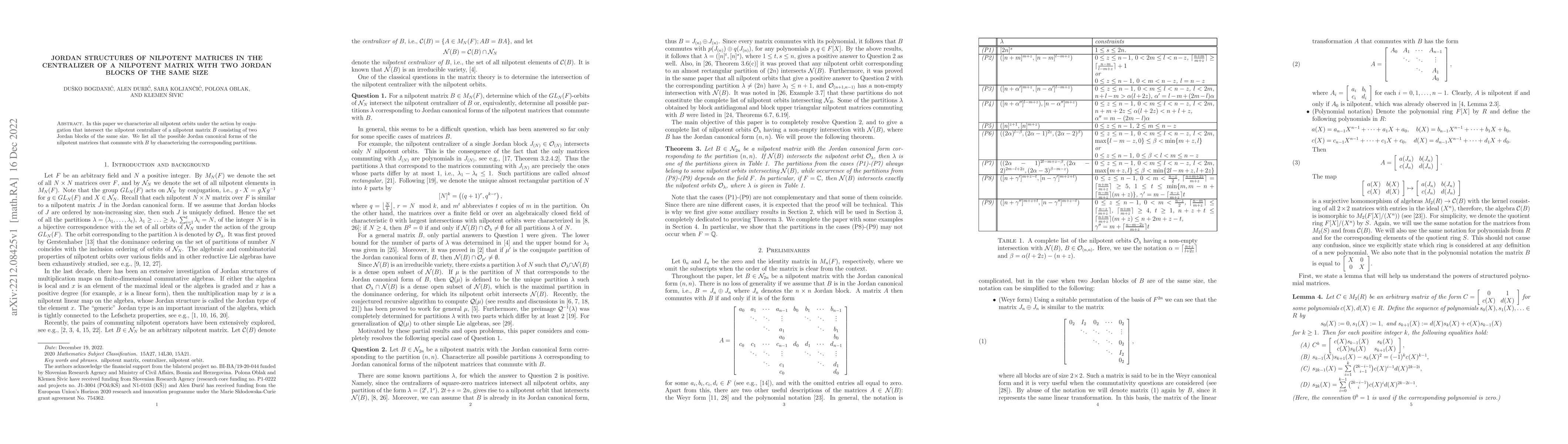 Thumbnail for Jordan structures of nilpotent matrices in the centralizer of a
  nilpotent matrix with two Jordan blocks of the same size