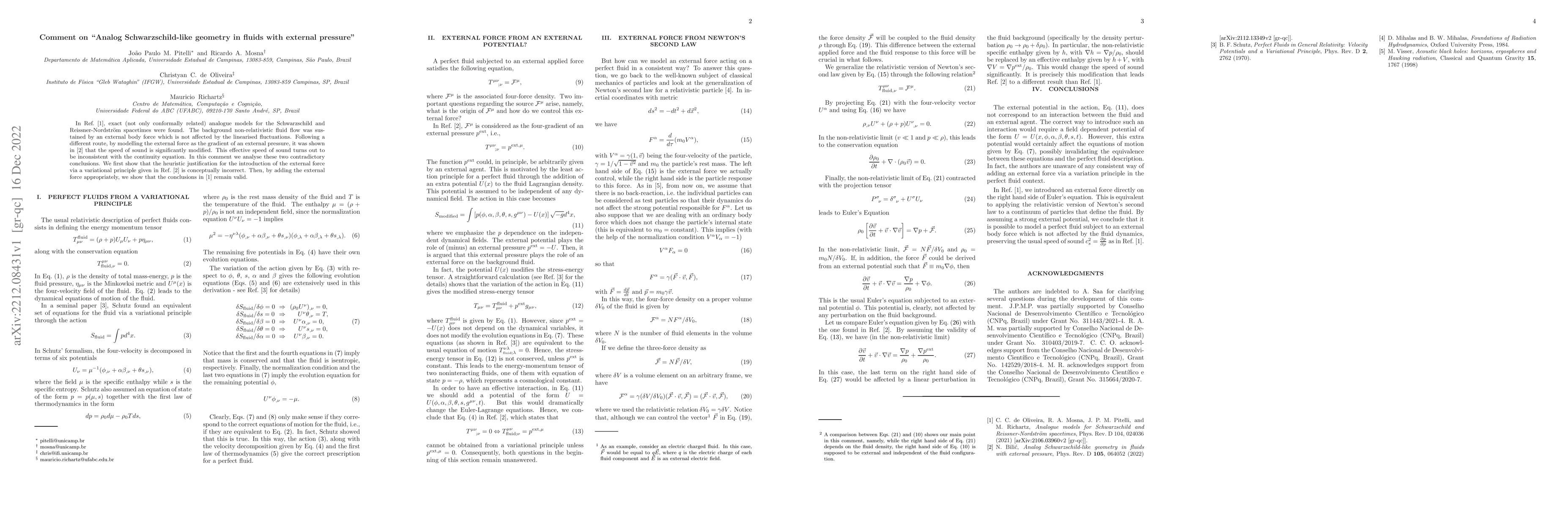 Thumbnail for Comment on "Analog Schwarzschild-like geometry in fluids with external
  pressure''