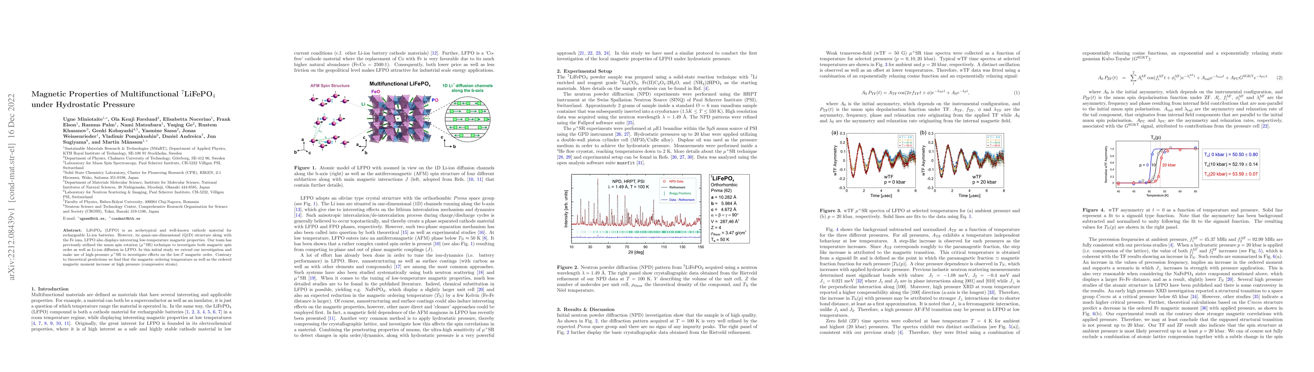 Thumbnail for Magnetic Properties of Multifunctional $^7$LiFePO$_4$ under Hydrostatic
  Pressure