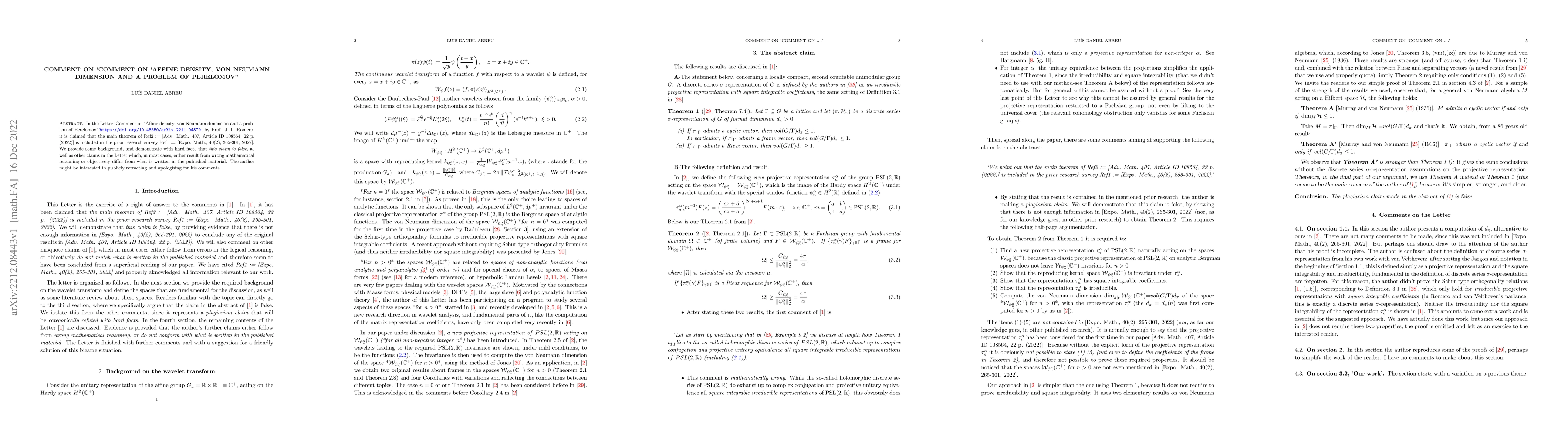 Thumbnail for Comment on 'Comment on 'Affine density, von Neumann dimension and a
  problem of Perelomov"
