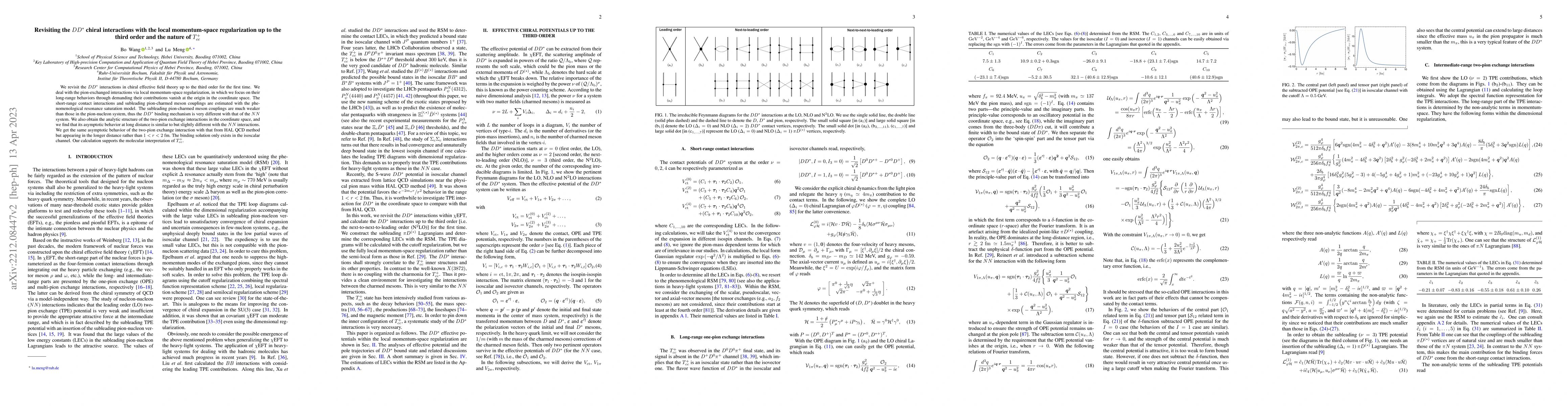 Thumbnail for Revisiting the $DD^\ast$ chiral interactions with the local
  momentum-space regularization up to the third order and the nature of
  $T_{cc}^+$