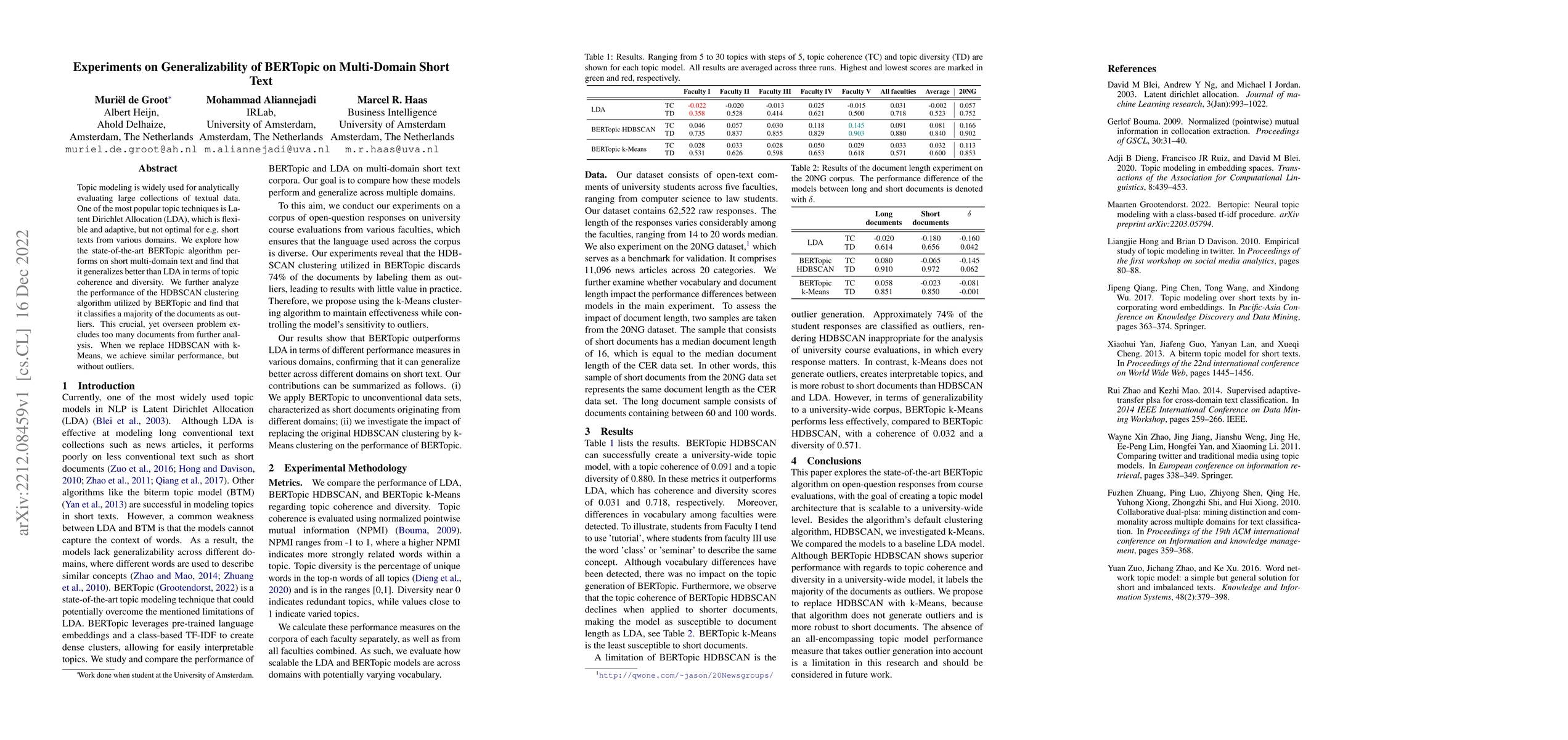 Thumbnail for Experiments on Generalizability of BERTopic on Multi-Domain Short Text