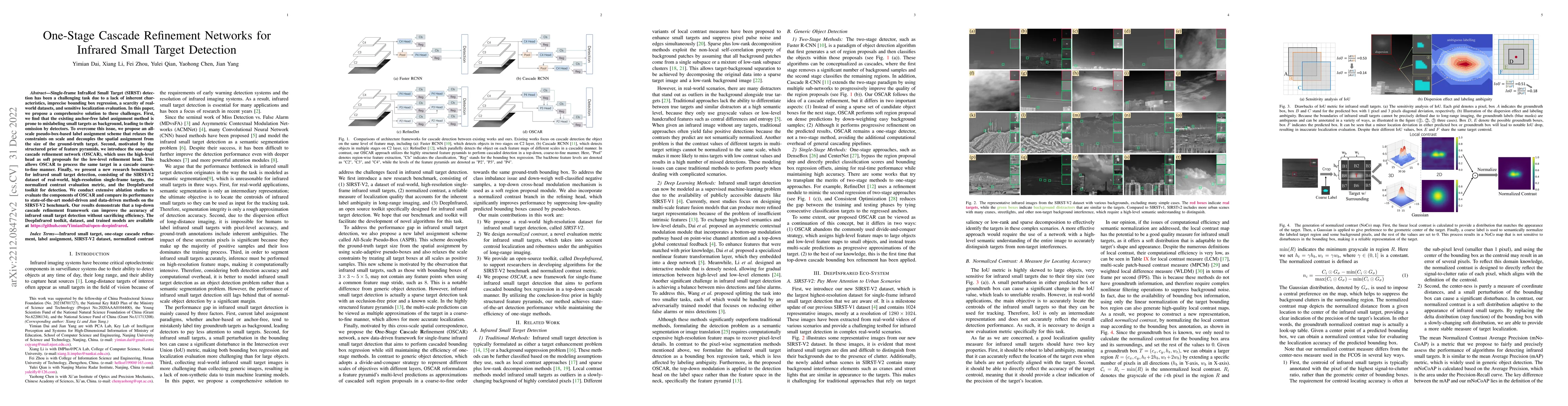 Thumbnail for One-Stage Cascade Refinement Networks for Infrared Small Target
  Detection