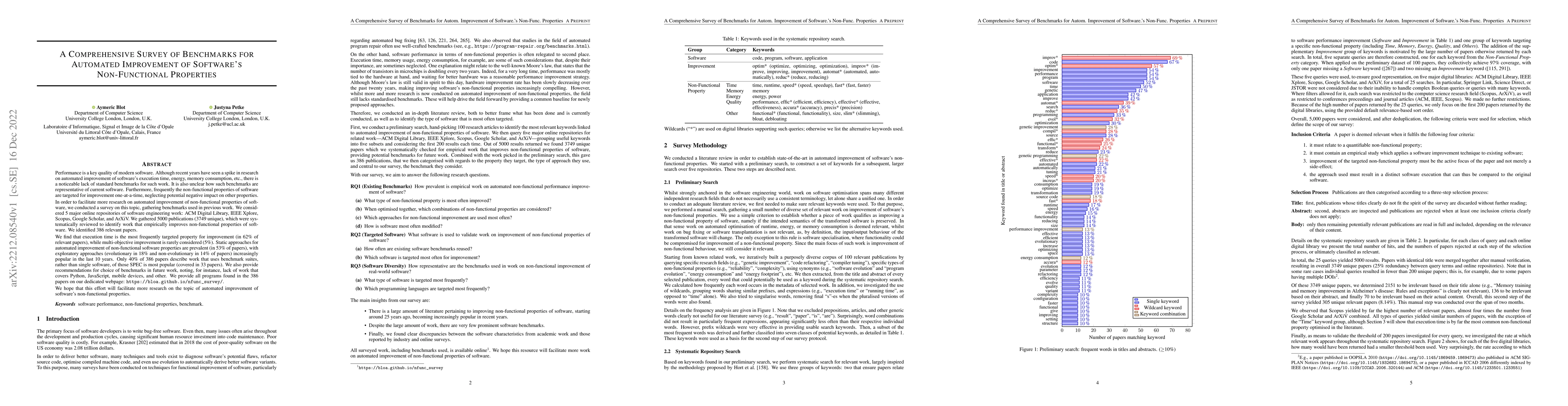 Thumbnail for A Comprehensive Survey of Benchmarks for Automated Improvement of
  Software's Non-Functional Properties