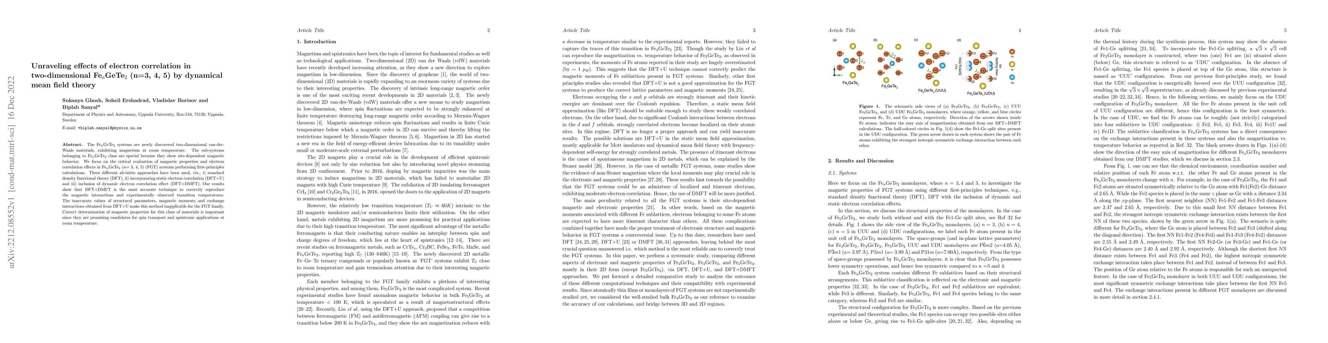 Thumbnail for Unraveling effects of electron correlation in two-dimensional
  Fe$_{n}$GeTe$_{2}$ (n=3, 4, 5) by dynamical mean field theory