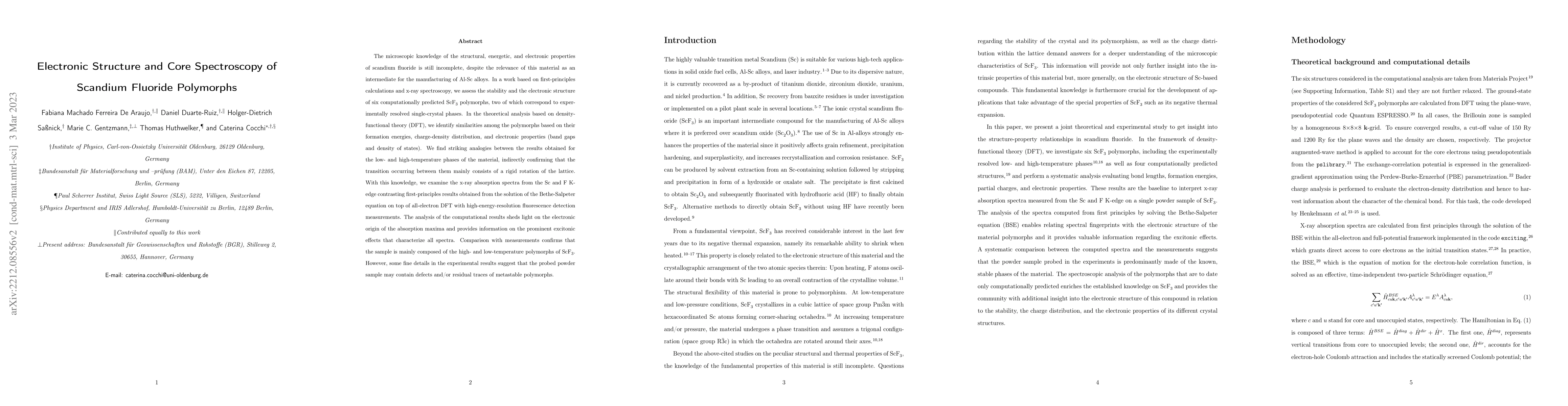 Thumbnail for Electronic Structure and Core Spectroscopy of Scandium Fluoride
  Polymorphs