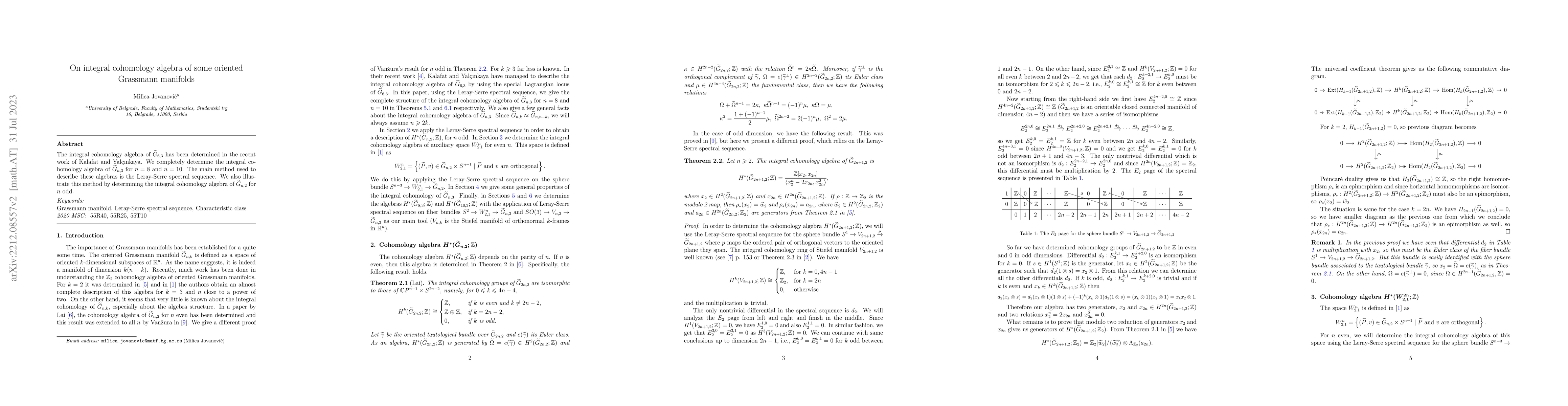 Thumbnail for On integral cohomology algebra of some oriented Grassmann manifolds