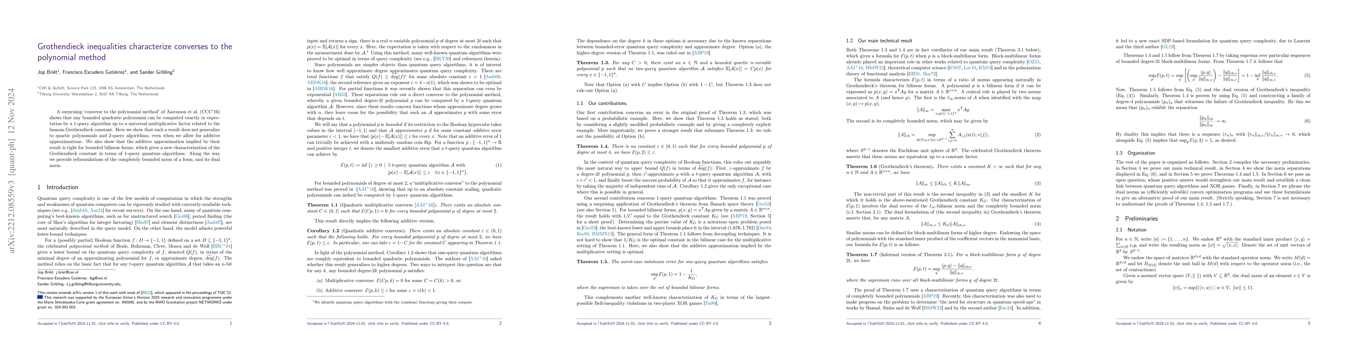 Thumbnail for Grothendieck inequalities characterize converses to the polynomial
  method