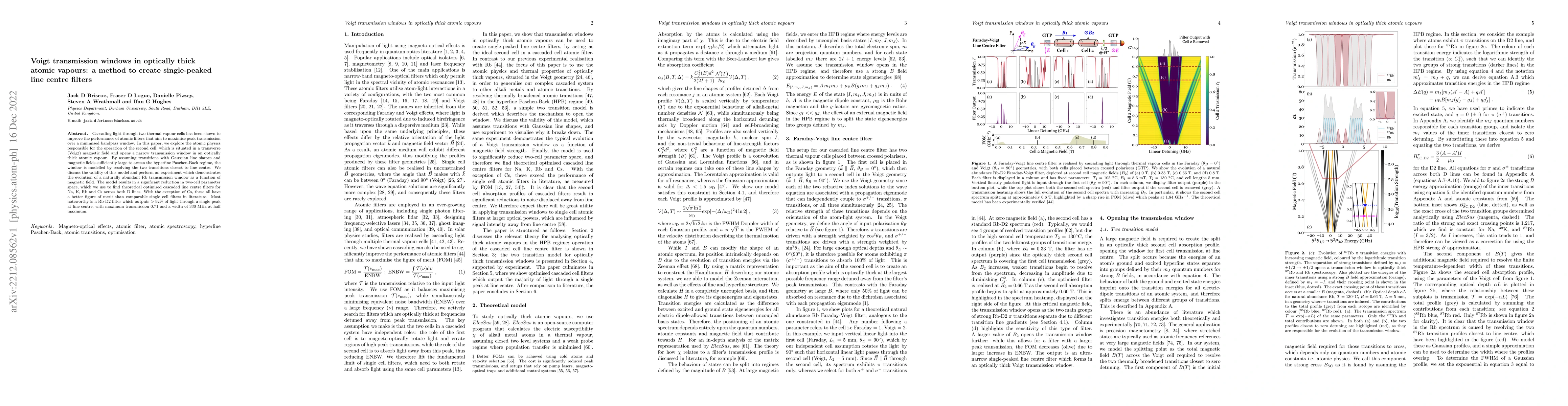 Thumbnail for Voigt transmission windows in optically thick atomic vapours: a method
  to create single-peaked line centre filters