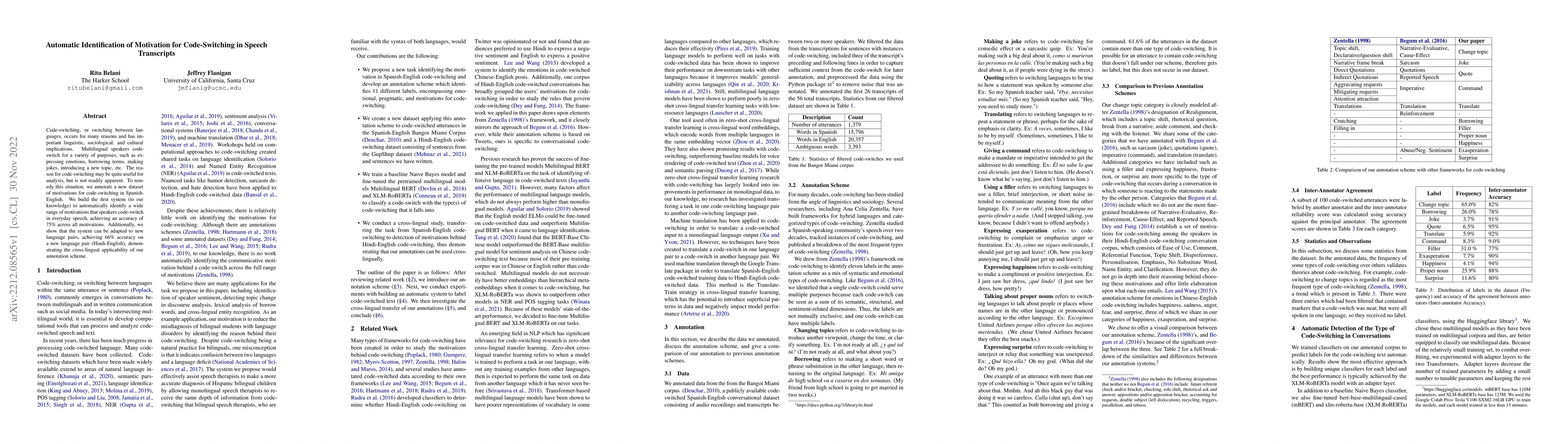Thumbnail for Automatic Identification of Motivation for Code-Switching in Speech
  Transcripts