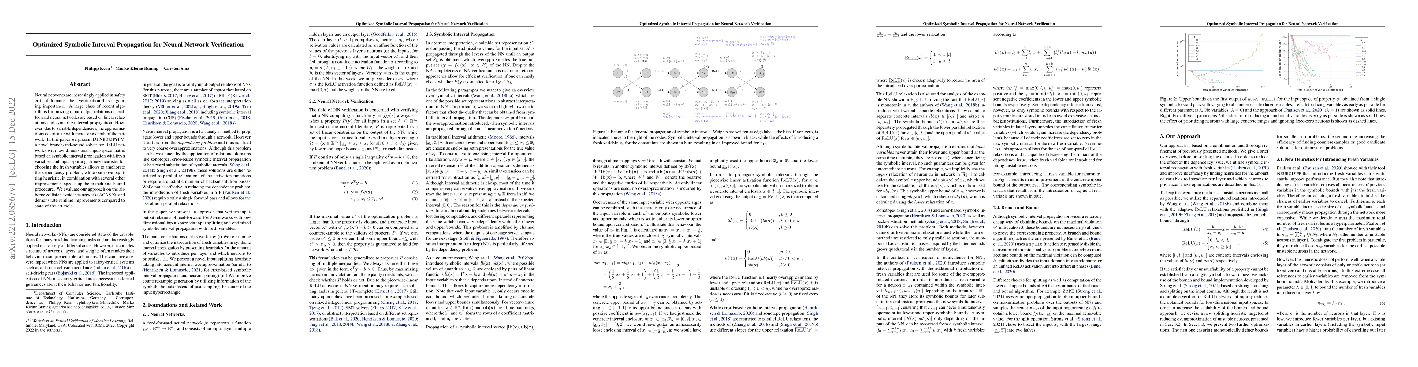 Thumbnail for Optimized Symbolic Interval Propagation for Neural Network Verification