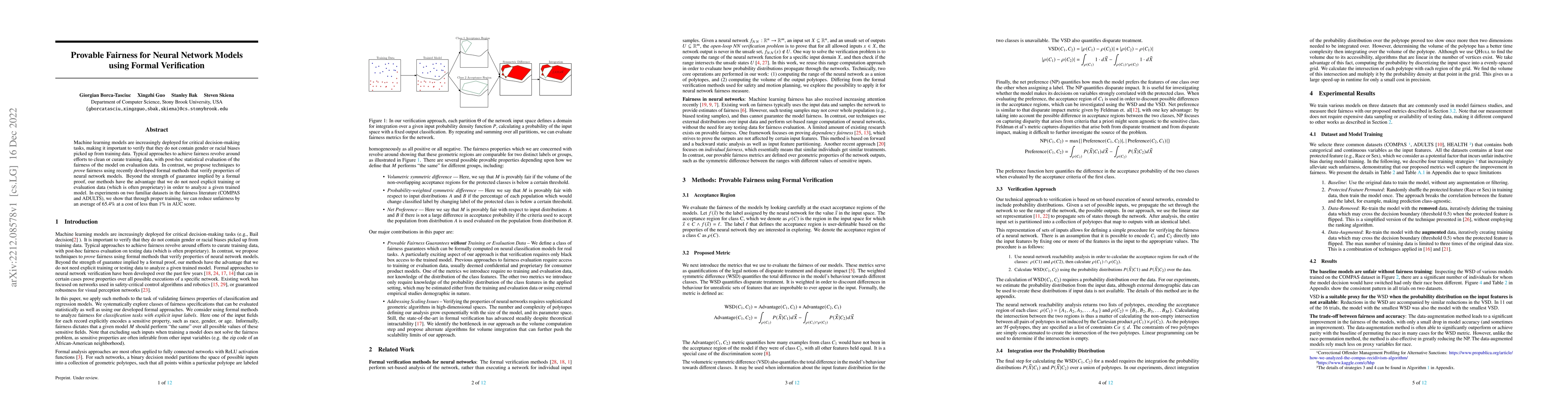 Thumbnail for Provable Fairness for Neural Network Models using Formal Verification