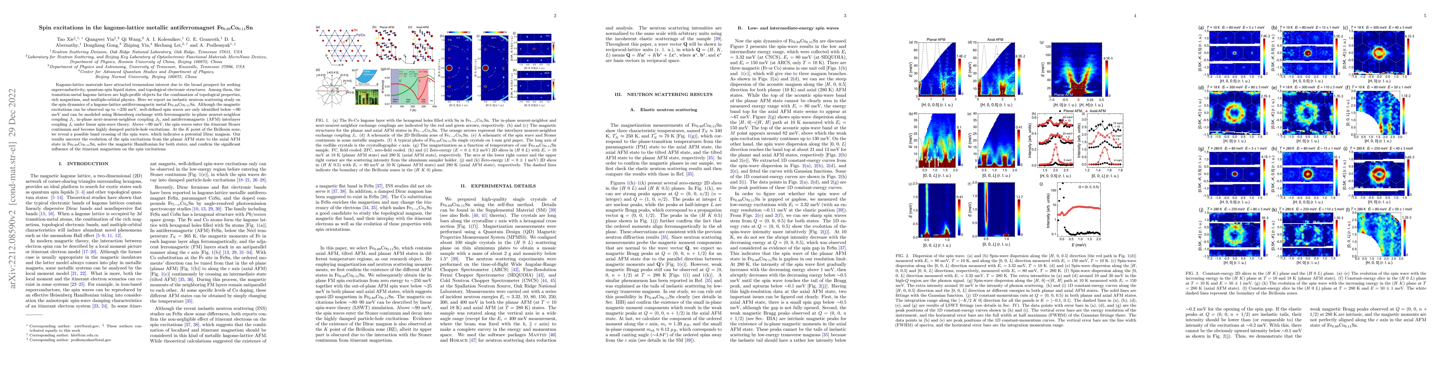 Thumbnail for Spin excitations in the kagome-lattice metallic antiferromagnet
  Fe$_{0.89}$Co$_{0.11}$Sn
