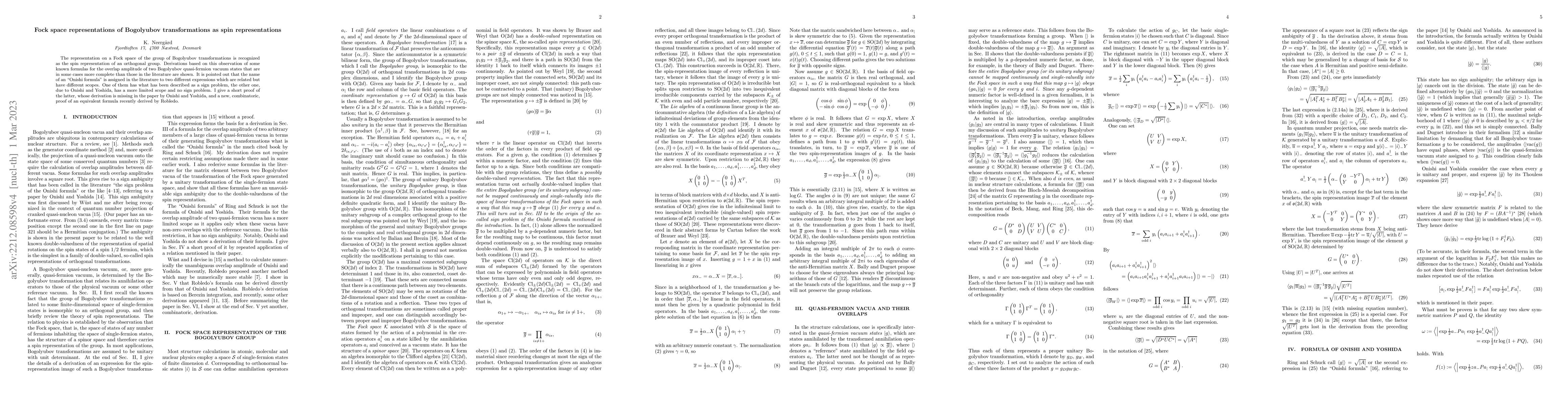 Thumbnail for Fock space representations of Bogolyubov transformations as spin
  representations