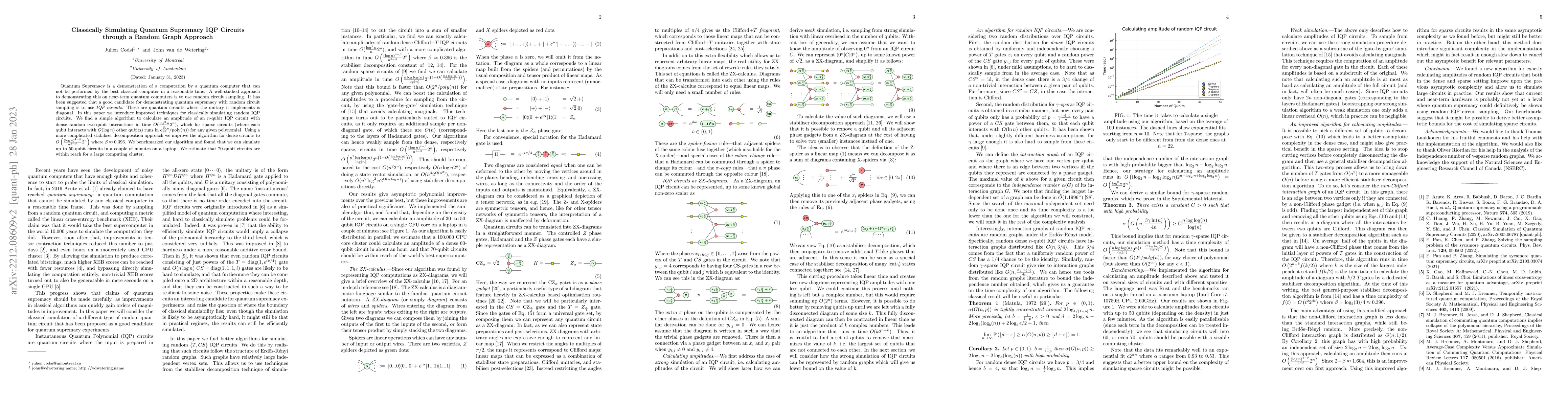 Thumbnail for Classically Simulating Quantum Supremacy IQP Circuits through a Random
  Graph Approach