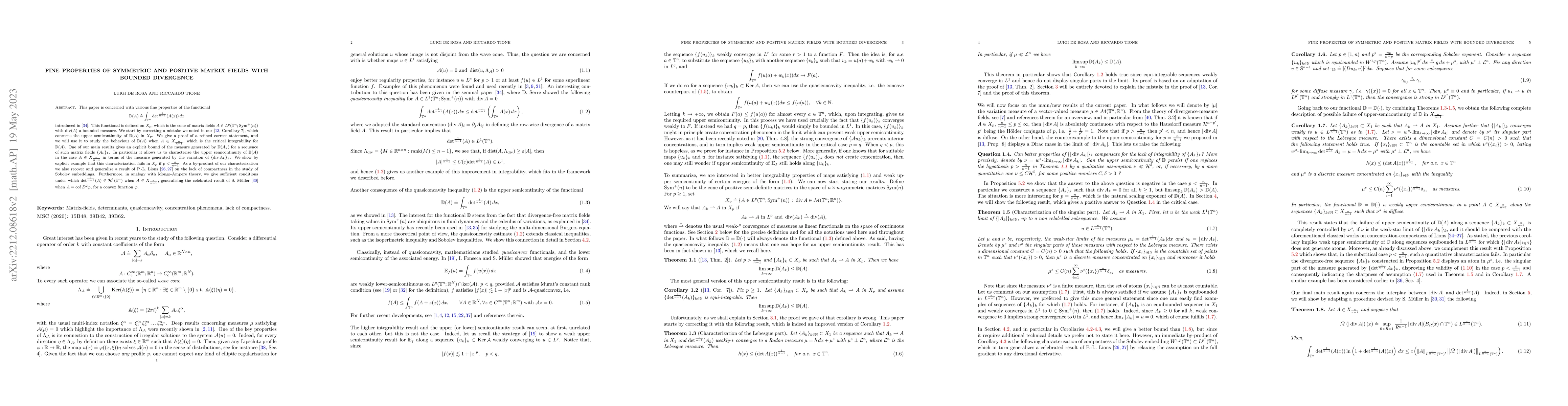 Thumbnail for Fine properties of symmetric and positive matrix fields with bounded
  divergence
