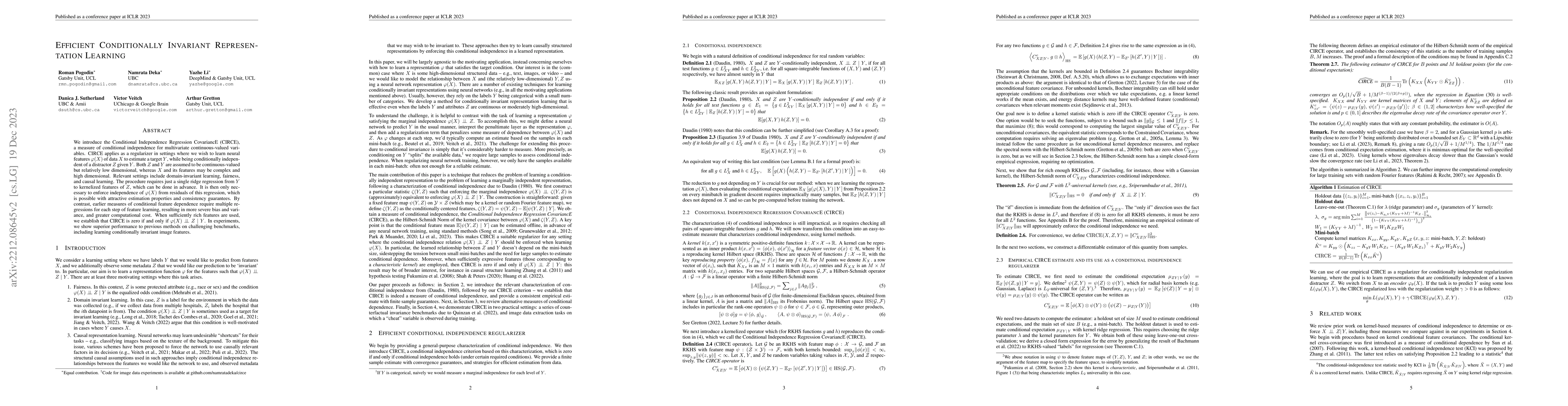 Thumbnail for Efficient Conditionally Invariant Representation Learning