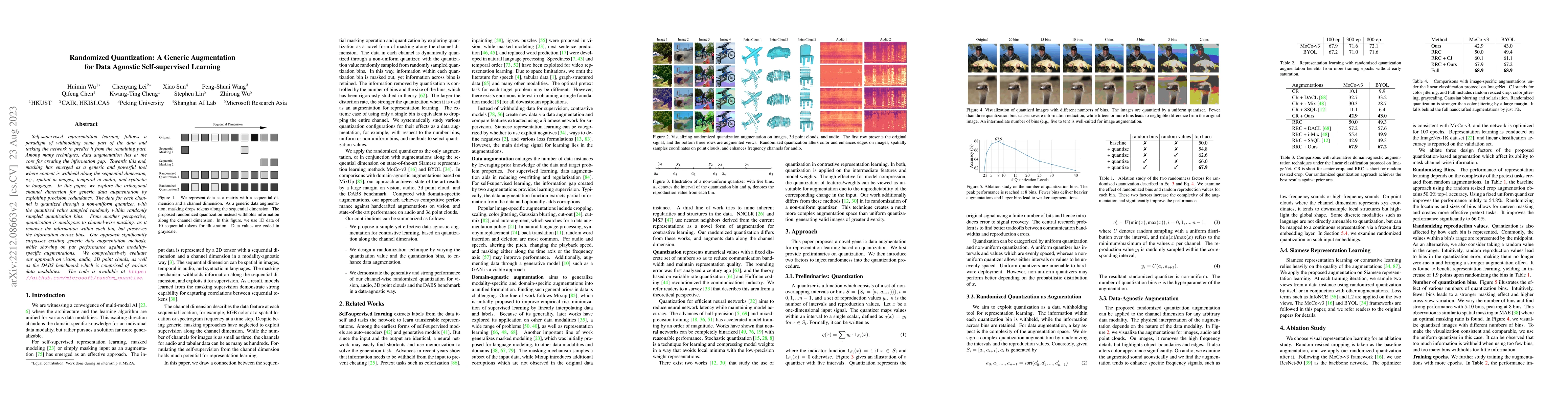 Thumbnail for Randomized Quantization: A Generic Augmentation for Data Agnostic
  Self-supervised Learning